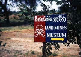 Copyright Victoria Brooks. The Land Mine Museum is not government funded but is the work of a gentleman who lost his parents to the Khmer Rouge when he was five years old. The director, Aki Ra, was a conscript in the Vietnamese army and laid mines in Cambodia's fields. Later he cleared them. His sad archive is located in Siem Reap opposite Wat Tmei Pagoda.