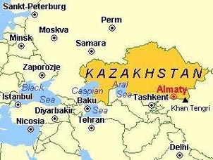 Kazakhstans location in Central Asia. Copyright: Rick Hudson.