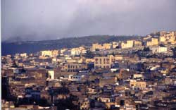 Fes el-Bali, washed in gold and edged with green. Copyright: Victoria Brooks, 1999.